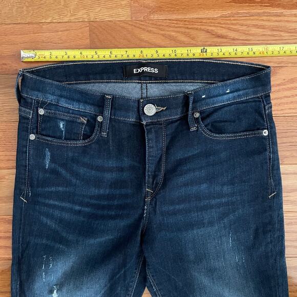 Express Super Skinny Mid Rise Jeans Womens 10R Dark Wash Stretch Denim Casual - Picture 7 of 11